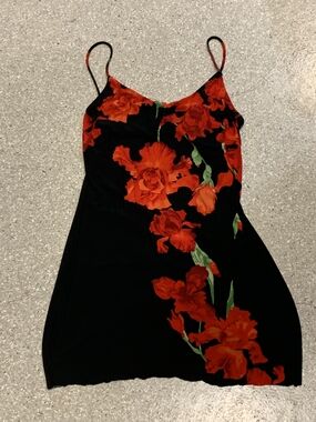 #693 Black Dress with Red Floral Print